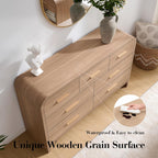 Curved 7 Drawer Dresser for Bedroom, 53.82'' Wide Chest of Drawers, Modern Storage Cabinet for Hallway & Living Room TV Stand, FSC Certified 1.18" Thick Board, 100 lbs Top Weight, Oak