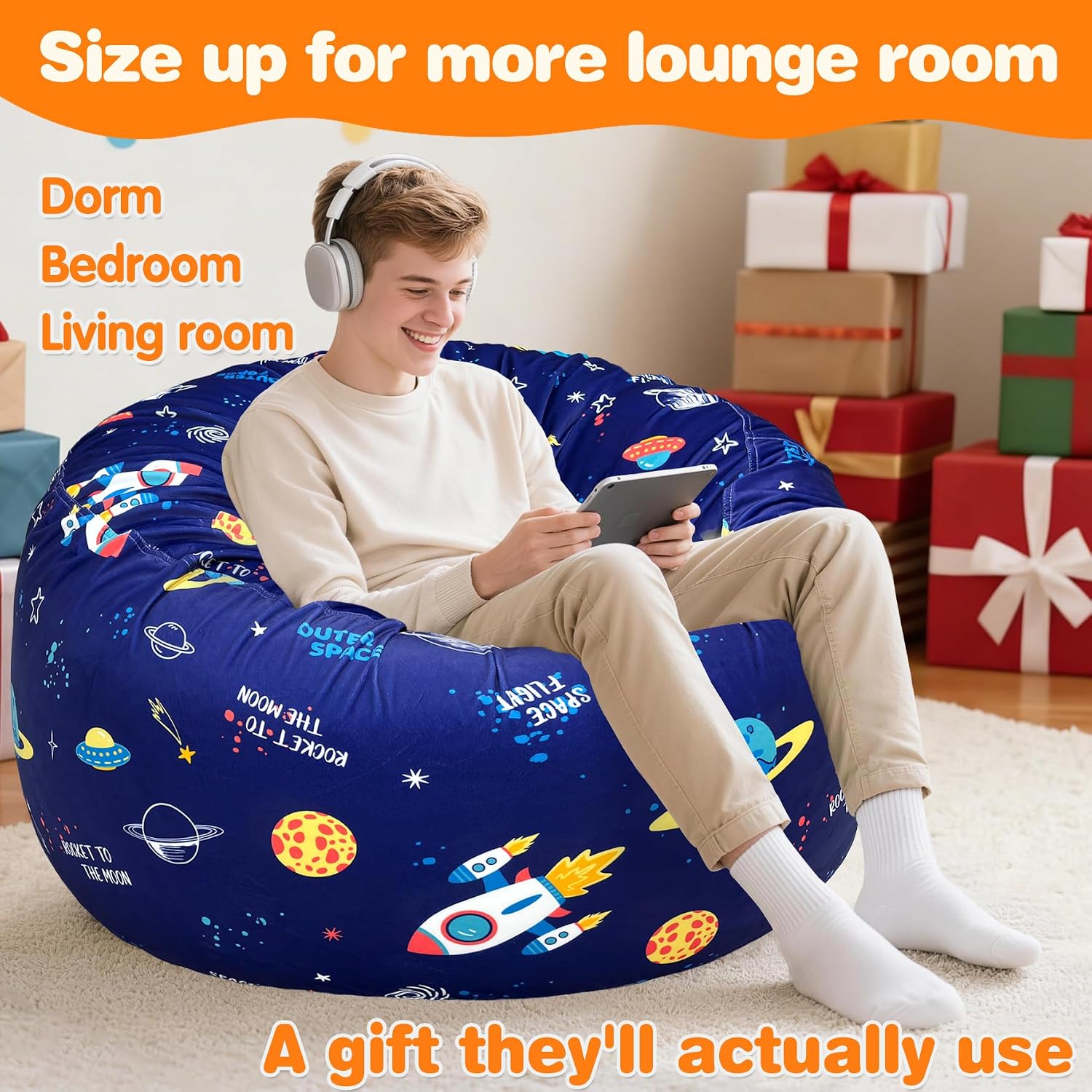 Lukeight Bean Bag Chair for Teens and Adults, Memory Foam Filled Floor Lounger, Washable Velvet Cover with Inner Liner, Beanbag Chair with Filling for Gaming and Reading, XX-Large 36" D x 20" H