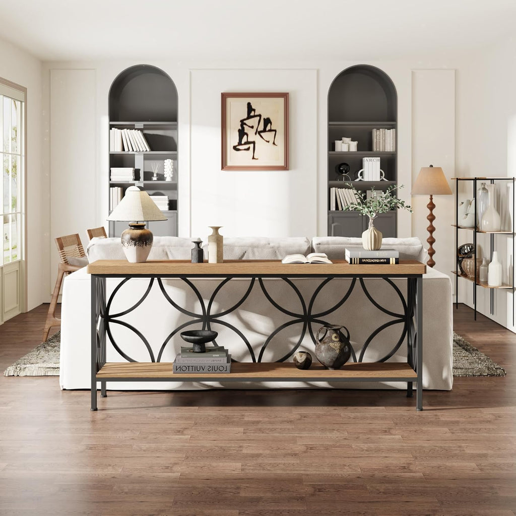 Tribesigns 70.9-Inch Narrow Sofa Table, FarmhouseLong Sofa Table Behind Couch, Entry Console Table with Storage for Entryway, Living Room, Foyer, Unique Design, Oak