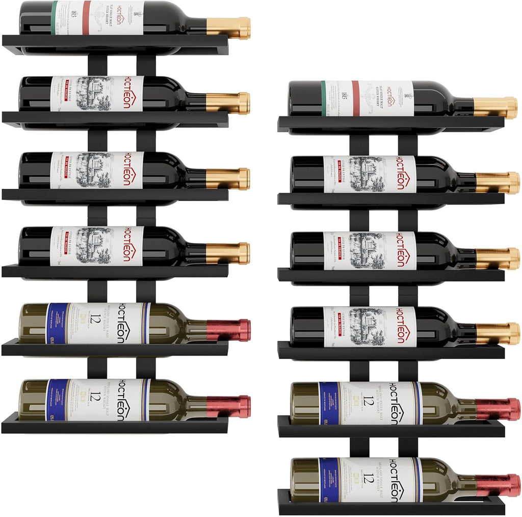 Hoctieon 2-Set 6 Tier Wall Mount Wine Rack (12 Tiers), Wall Racks for Wine Bottles Display and Storage, Hanging Bottle Organizer for Living Room, Dining Room, Wine Cellar, Bar, Black