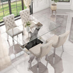 Modern Luxury Glass Dining Table for 4-6, 63'' Clear Minimalist Glass Top Kitchen Table, Large Apartment Rectangle Dinner Room Table with Black MDF & Silver Stainless Steel Base, for Home