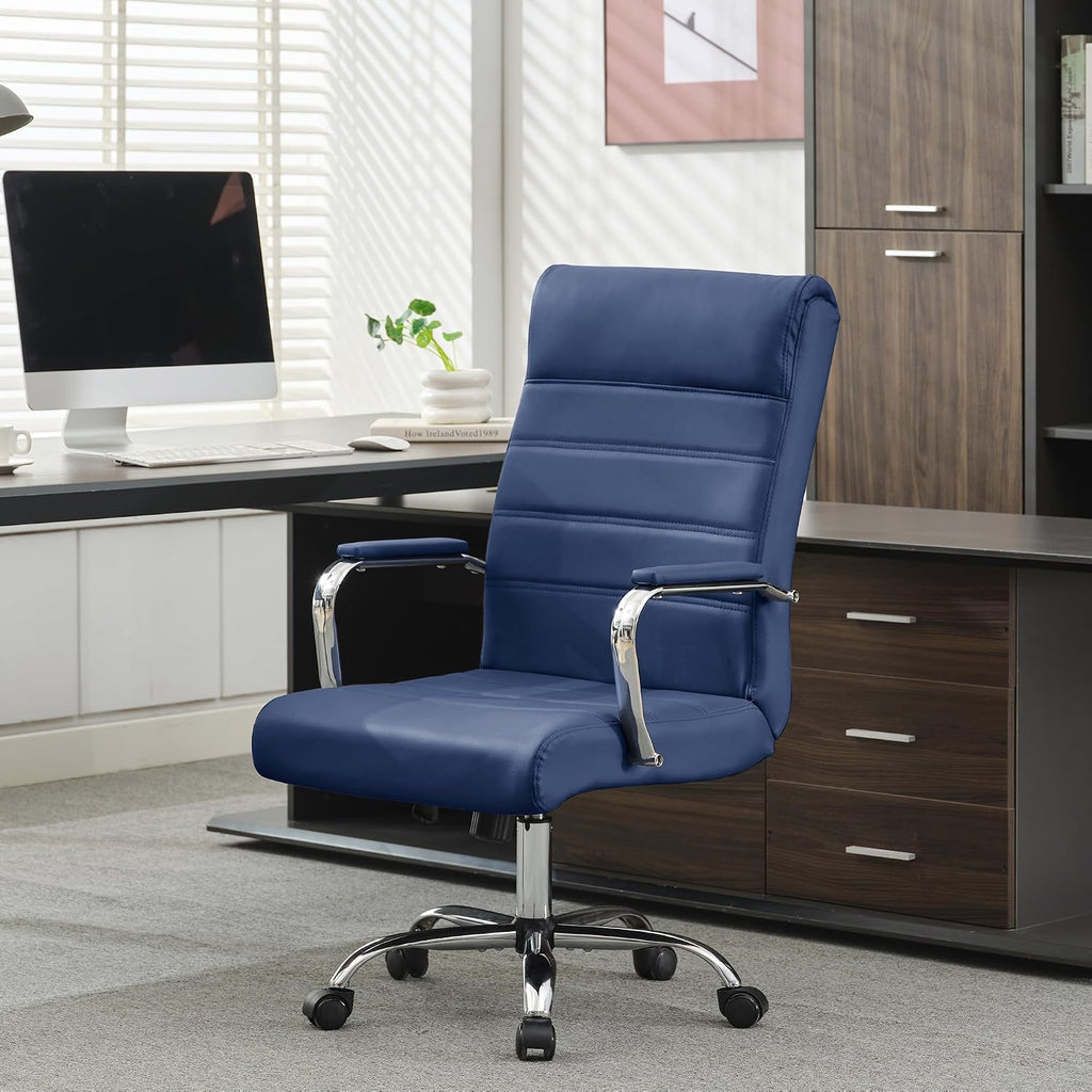 Modern Office Desk Chair, Conference Room Chairs, High Back Ergonomic Home ofiice Chair, Adjustable Height Swivel Executive Computer Chair with Armrest and Padded Seat (Blue)