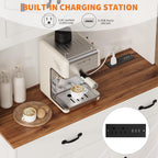 71" Pantry Cabinet with Charging Station, Kitchen Hutch Storage Cabinet with Countertop & Drawer, Farmhouse Food Pantry with Microwave Stand & Adjustable Shelves for Living Room, Dining Room, White
