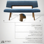 Channell Wood Dining Bench in Walnut Finish with Blue Fabric