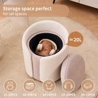Vanity Chair with Storage, Round Boucle Vanity Stool No Wheels, Swivel Ottoman Chair with Upholstered for Women, Gold Base, Beige