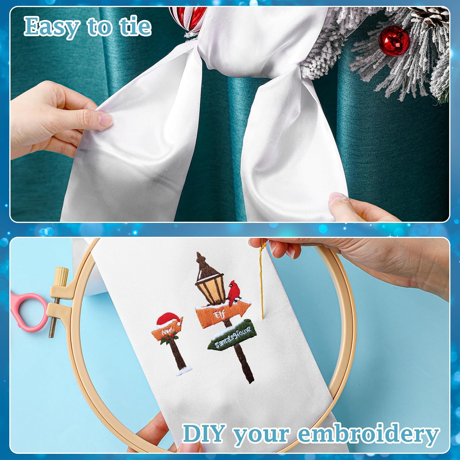 VitalCozy White Wreath Sash for Front Door Blank Satin Tulle Bow Wreath Sash Embroidery Monogram Plain Ribbon Accessories for Xmas Party Yard Doorway Indoor Outdoor Wall (4.5'' X 56'',Satin)