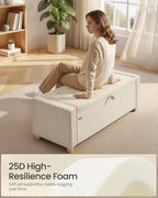 SONGMICS Storage Ottoman, Storage Chest Bench with Legs, End of Bed Bench with Safety Hinges, Pull Tab, for Living Room, Bedroom, 19.7 x 47.6 x 16.5 Inches, Linen-Look Fabric, Summer Sand ULOM511LF01