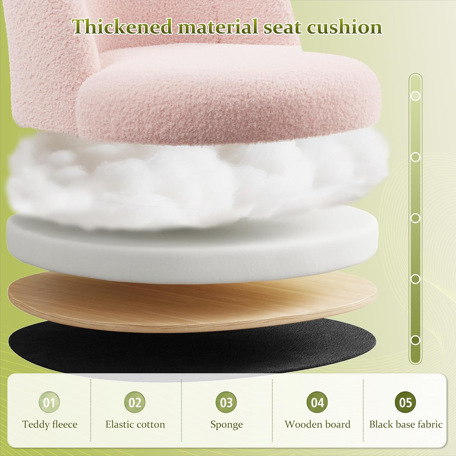 DurayLoly Vanity Chair with Wheels, Cute Desk Chair with Back, Armless Chair with Height Adjustable & 360° Swivel, Soft Lumbar Support for Small Space, Bedroom, Gentle Pink