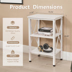 VECELO End Table, 24" Tall Living Room Side Tables, X-Design Reinforced Bedside Table, Nightstands with 3-Tier Storage Shelves for Small Spaces, Office, Bathroom, Bedroom, Pearl White, 1 Pack