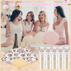 CroBlissful 30 Sets Off the Market Bridal Shower Favors Bamboo Folding Paper Hand Fans with Organza Bags and Thank You Tags Floral Market Themed Wedding Souvenirs for Guests