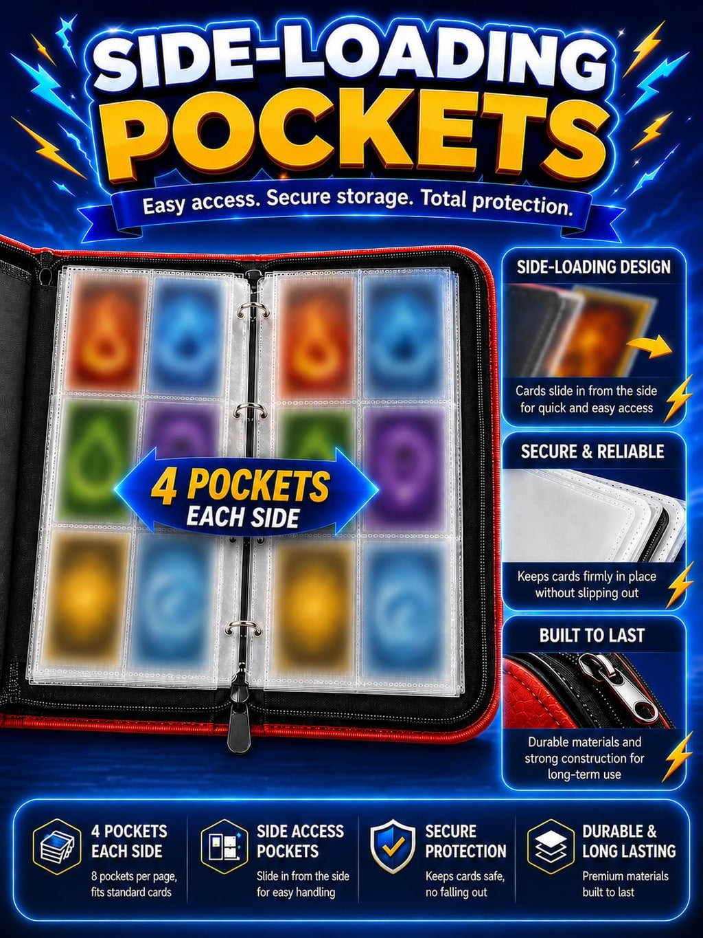 Collectible Trading Card Binder, 400 Pockets Card Holder with 50 Removable Sleeves, Portable Collection Binder Album Book Case Storage, Zipper Card Protective Sleeves for TCG, Sports Card