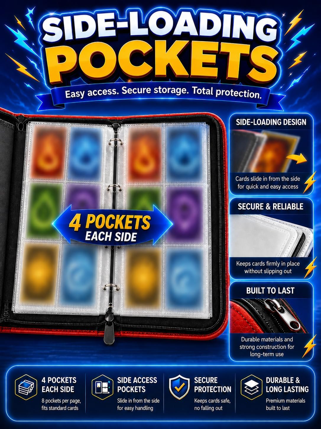 Collectible Trading Card Binder, 400 Pockets Card Holder with 50 Removable Sleeves, Portable Collection Binder Album Book Case Storage, Zipper Card Protective Sleeves for TCG, Sports Card