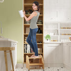 AMBIRD Wooden Step Stool, Two Step Stools Toddler 300 lbs Capacity with Safety Non-Slip Pads and Handles, Bamboo Step Stool for Bathroom, Kitchen Dual Height Step Stools for Kids (Natural)