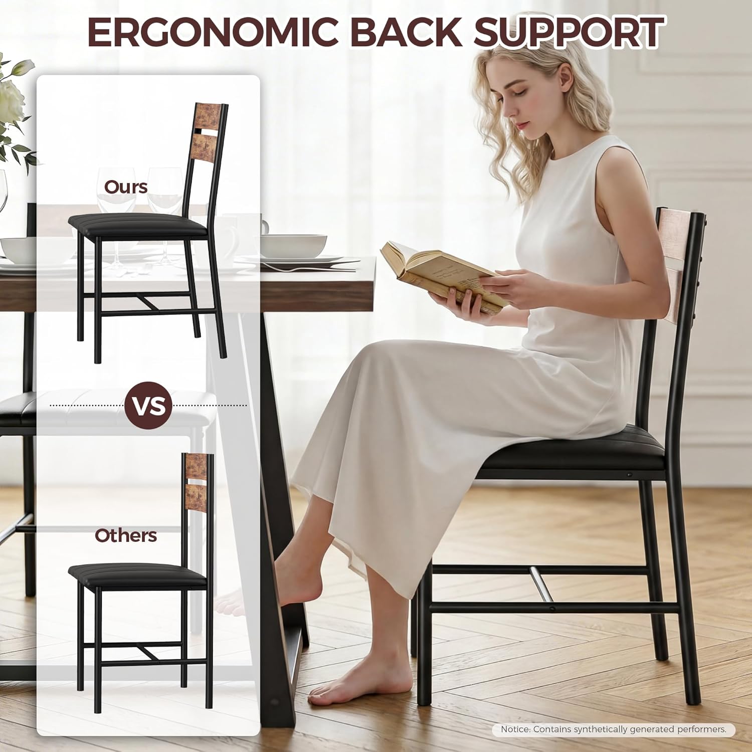 IRONCK Upholstered Dining Chairs Set of 4, Modern Dining Room Chairs with Ergonomic Backrest, MDF Board and Metal Frame, Kitchen Chairs for Dining, Kitchen and Living Room, Rustic Brown