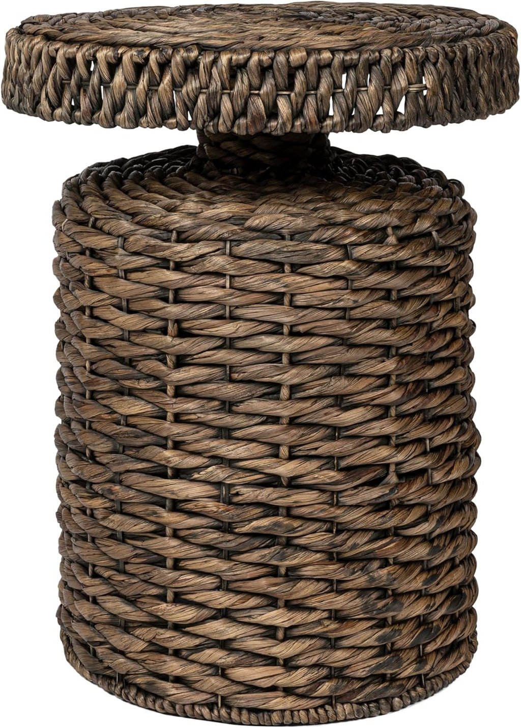JONATHAN Y Marisol Round Brown Woven Water Hyacinth Side Table with Iron Frame, 24" Pedestal End Table for Living Room, Coastal Bohemian Accent Nightstand TBL2504B