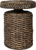 JONATHAN Y Marisol Round Brown Woven Water Hyacinth Side Table with Iron Frame, 24" Pedestal End Table for Living Room, Coastal Bohemian Accent Nightstand TBL2504B