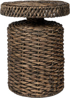 JONATHAN Y Marisol Round Brown Woven Water Hyacinth Side Table with Iron Frame, 24" Pedestal End Table for Living Room, Coastal Bohemian Accent Nightstand TBL2504B