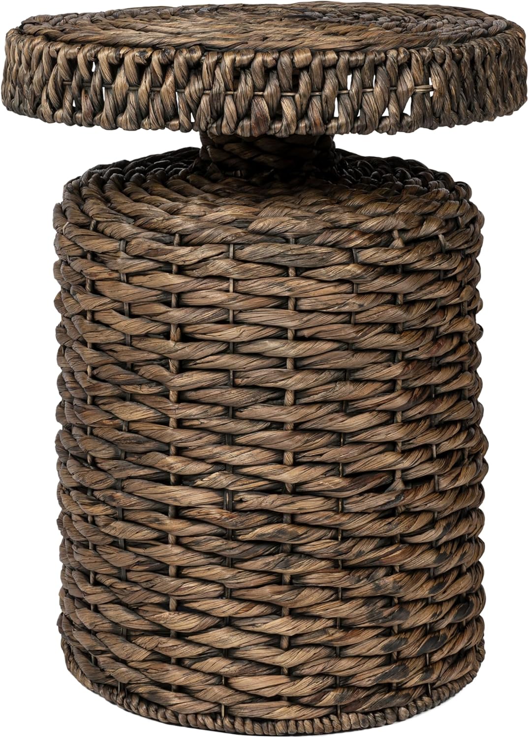 JONATHAN Y Marisol Round Brown Woven Water Hyacinth Side Table with Iron Frame, 24" Pedestal End Table for Living Room, Coastal Bohemian Accent Nightstand TBL2504B