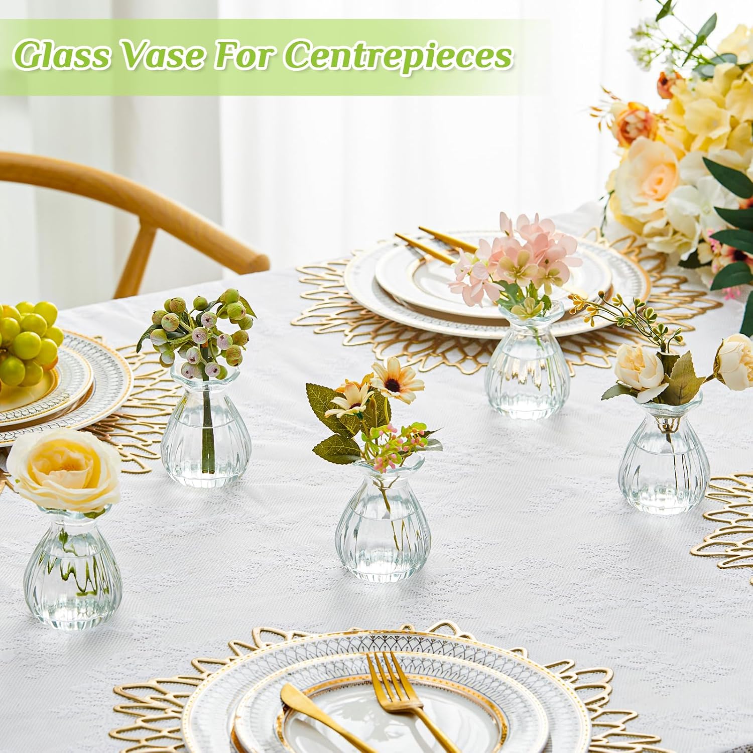 12 Pieces Glass Bud Vases for Centerpieces Bulk 3.5 Inch Mini Flower Bouquets Vases Small Cute Crystal Ribbed Glass Bud in Bulk for Wedding Baby Bridal Shower Table Party Home Decor (Clear)