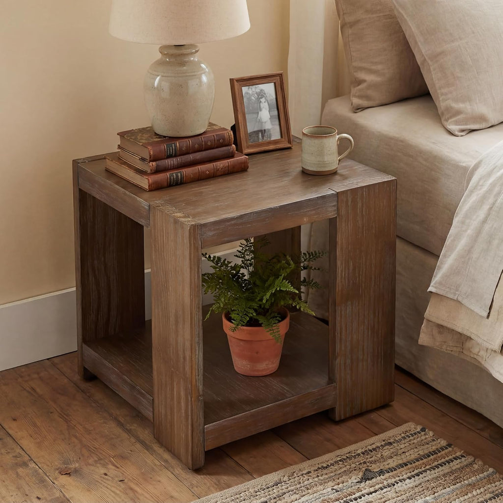 chairus Wood End Table, Nightstand with 2-Layer Storage Shelves, Rectangular Side Table for Sofa/Couch/Bedroom, Brown
