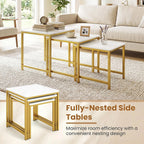 Giantex Nesting Coffee Table Set of 3, Small Center Tables, White | Faux Marble Coffee Table with Metal Frame, Space-Saving Stacking End Table for Small Space