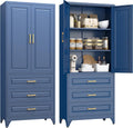 UNICOLY Pantry Kitchen Cabinet with Drawer, 75" Tall Metal Storage Cabinet, Pantry Storage Cabinets with Doors and Shelves, Large Freestanding Cupboard for Dining Room, Assembly Required, Blue