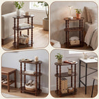 Narrow Side Table Set of 2, 3 Tier Skinny End Table for Small Space 15.7" L x 23.3" H Oval Wood Nightstand with Spindle Leg and Open Shelve, Slim Sofa Couch Accent Stand for Living Room Bedroom, Brown