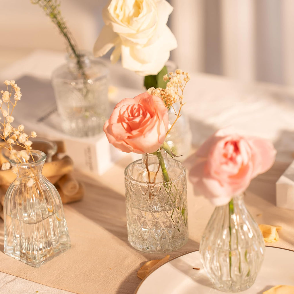 Clear Glass Bud Vase Set of 14 Pcs,Small Bud Vases in Bulk,Glass Crystal Flower Vases Table Centerpieces for Party Event Wedding Decor Baby Shower Decorations (Clear, 14 Pcs)