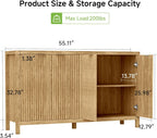 Real Relax Fluted Sideboard Buffet Cabinet with Storage, 55" Modern Sideboard Credenza Cabinet with 4 Doors, Coffee Bar Buffet Table for Dining Room, Kitchen, and Living Room, 55"x15.4"x32.8", Oak