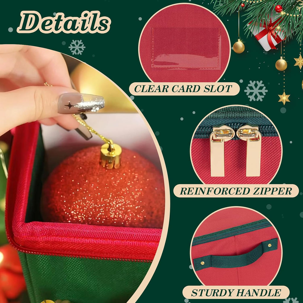 Christmas Ornament Storage Box with Adjustable Dividers Zippered Top Stores up to 128 Holiday Ornaments (3 Inch) Xmas Ball Decorations Organizer Storage Container Bin