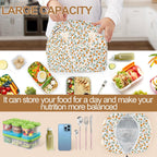 Cotton Quilted Insulated Lunch Bag, Cute Quilted Floral Lunch Tote Bags Reusable Insulated Lunch Box Coquette Aesthetic Large Capacity Insulated Cooler for Women Work Travel Picnic (Orange Flower)
