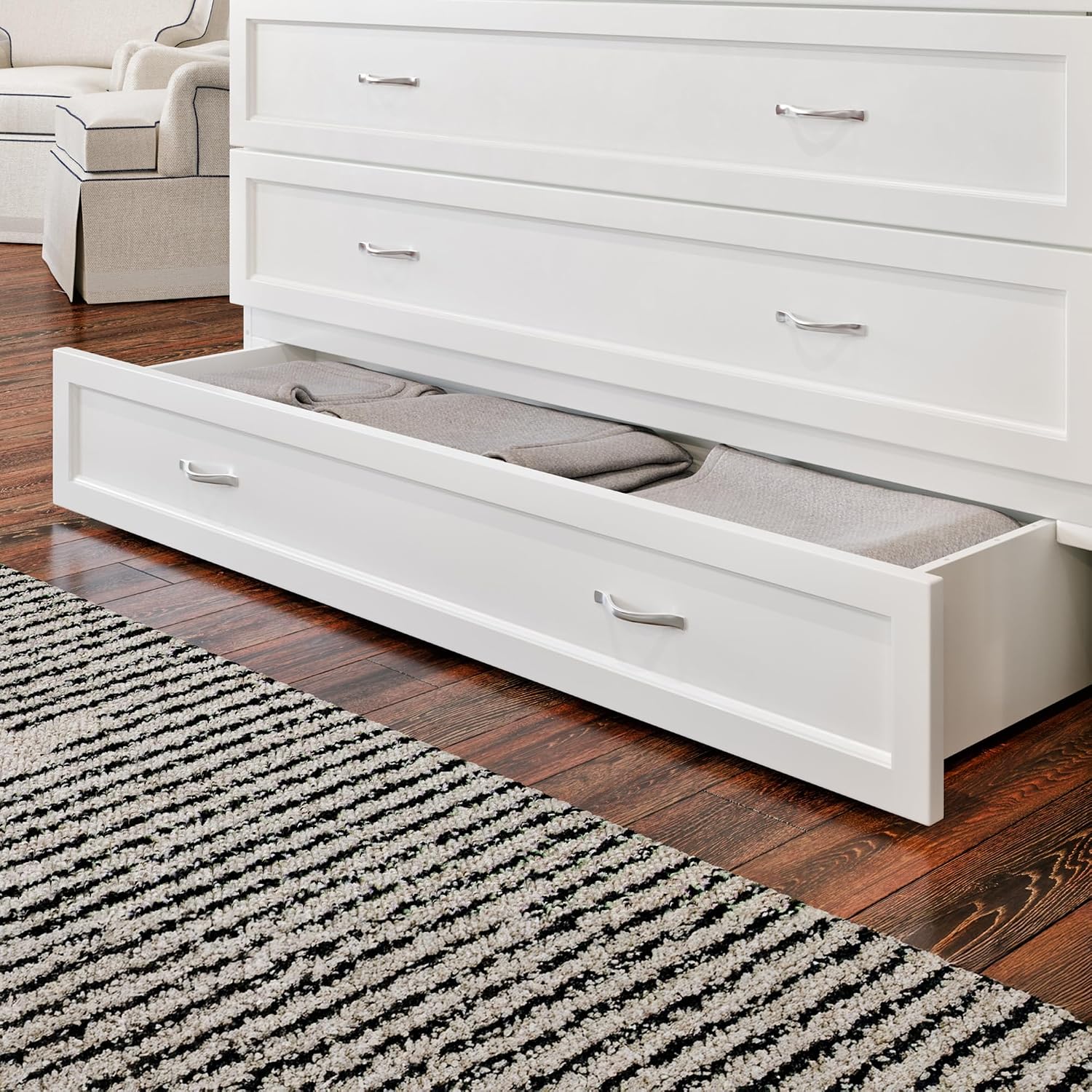 AFI, Northfield Murphy Bed Chest Queen with 6" Mattress, Storage Drawer & Built-in USB Charger, White