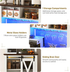 31.5"Wide Farmhouse Coffee Bar Cabinet with LED Light,Wine Bar Cabinet w/2 Storage Hutch,Kitchen Buffet Cabinet w/Sliding Barn Door & Wine and Glass Racks for Kitchen Dining Room(Antique White)