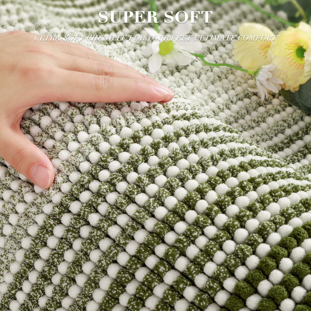 BSICPRO Bathroom Rugs and Mats Sets, 2 Piece Thick Absorbent Chenille Bath Mat Rug Set Non Slip, Soft Shaggy Bath Room Floor Mats for Bathroom, Machine Washable (Sage, 20" x 32" Plus 16" x 24")