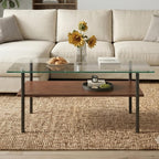 Glass Coffee Table Modern Center Table, Coffee Table for Living Room, Tempered Glass-top with Sturdy Metal Frame, Easy Assembly, Clear