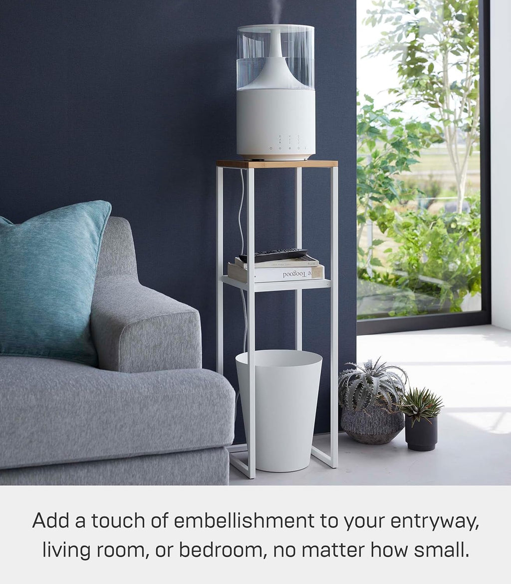 YAMAZAKI Home Tower Two-Tier Display & Corner Storage Shelf, Entryway Or Bedside Console Table for Humidifiers Or Plants, 31.5" - Steel + Wood
