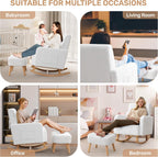 HCHAIRH Rocking Chair with Ottoman, Upholstered Glider Rocker with High Backrest and Side Pocket, Comfy Reading Chair with Solid Wood Legs for Nursery, Living Room,Bedroom White
