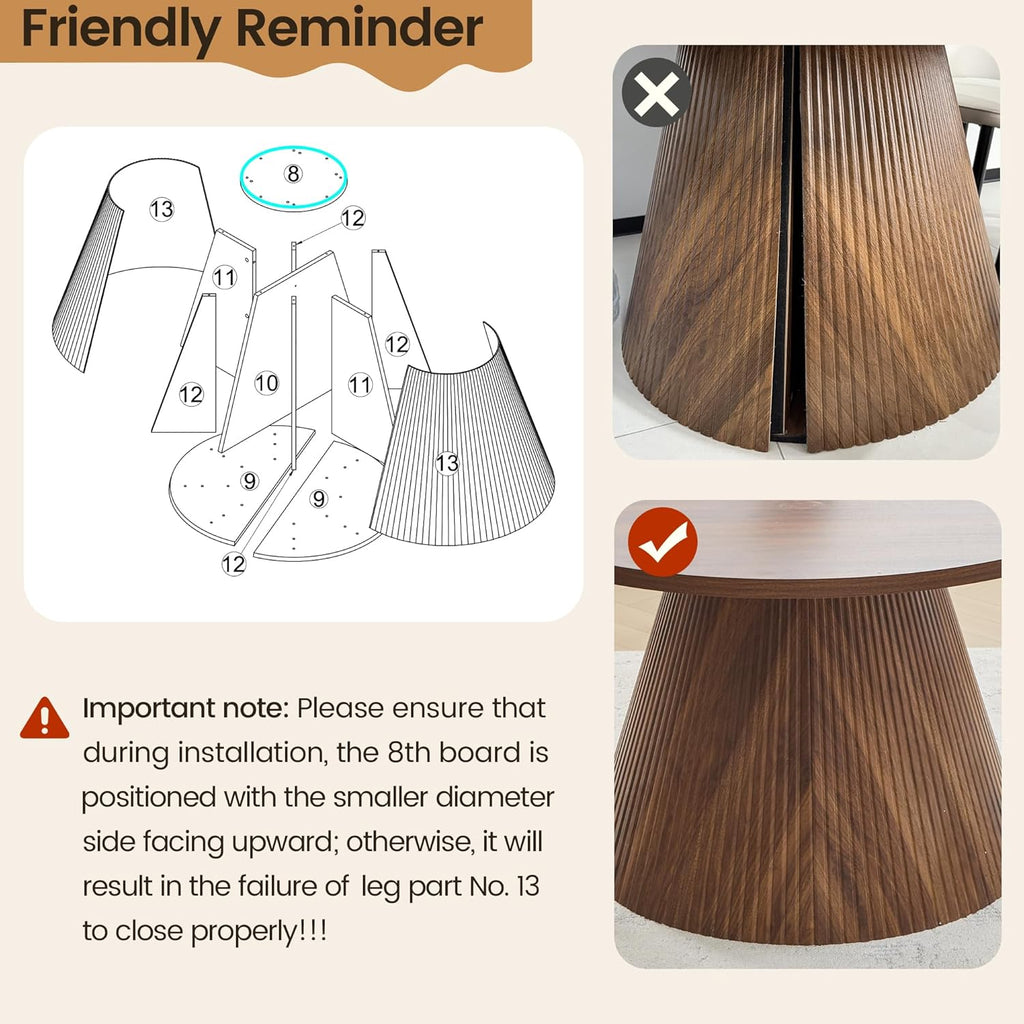 FurSch 43.3"-59" Extendable Oval Dining Table for 4-6-8, Round Adjustable Kitchen Table with Removable Leaves Space Saving, Transformer Dinner Table with Fluted Pedestal Base for Living Room (Walnut)