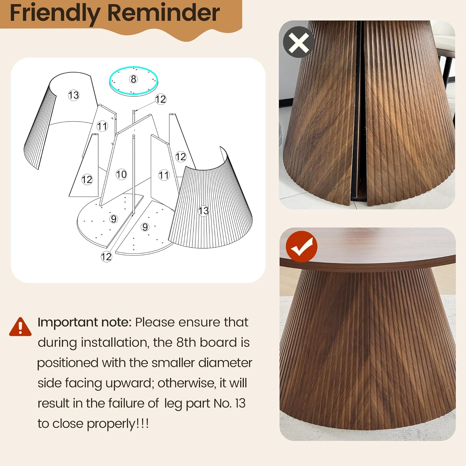 FurSch 43.3"-59" Extendable Oval Dining Table for 4-6-8, Round Adjustable Kitchen Table with Removable Leaves Space Saving, Transformer Dinner Table with Fluted Pedestal Base for Living Room (Walnut)