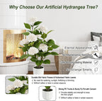 3FT Artificial Hydrangea Tree 2 Pack, Realistic Faux Hydrangea Plants in Pot with White Flowers, Lifelike Faux Greenery Home Indoor Outdoor Front Porch Garden or Wedding, White