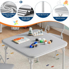 5-Piece Set Kids Folding Table and Chairs Set, Portable No-Assembly Dining Set with PU Cushion, for Boys Girls Eating Reading Playing -Gray