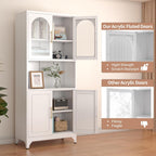 Kitchen Pantry Cabinet with Acrylic Glass Doors, 75" Freestanding Food Pantry with Countertop, Adjustable Shelves, Metal Cabinet for Living, Dining Room, White, Assembly Required