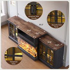 oneinmil 97" Entertainment Center with 36" Electric Fireplace, Farmhouse Fireplace TV Stand for TVs up to 100", Large Media Console Table with LED Lighting & Storage Cabinets, for Living Room, Black
