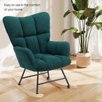 Rocking Chair Nursery Glider Recliner, Teddy Upholstered Nursing Chairs with Soft Seat Cushion Comfortable Armrests High Backrest for Bedroom Reading Living Room, Easy Assembly, Green