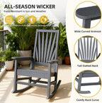 DWVO Outdoor Rocking Chair, Patio Rocker with Windsor Backrest & Wide Armrests, HDPE Patio Chair, 30° Rocking Motion, Outdoor Rocker for Porch, Balcony, Garden Seating, Gray