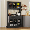 YITAHOME 71'' Kitchen Pantry Storage Cabinet with Microwave Stand, Tall Freestanding Hutch Cabinet with Power Outlet, Pantry Cabinets with Buffet Cupboard, Drawers and Acrylic Doors for Home, Black