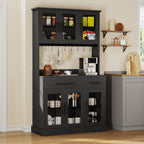 YITAHOME 71'' Kitchen Pantry Storage Cabinet with Microwave Stand, Tall Freestanding Hutch Cabinet with Power Outlet, Pantry Cabinets with Buffet Cupboard, Drawers and Acrylic Doors for Home, Black