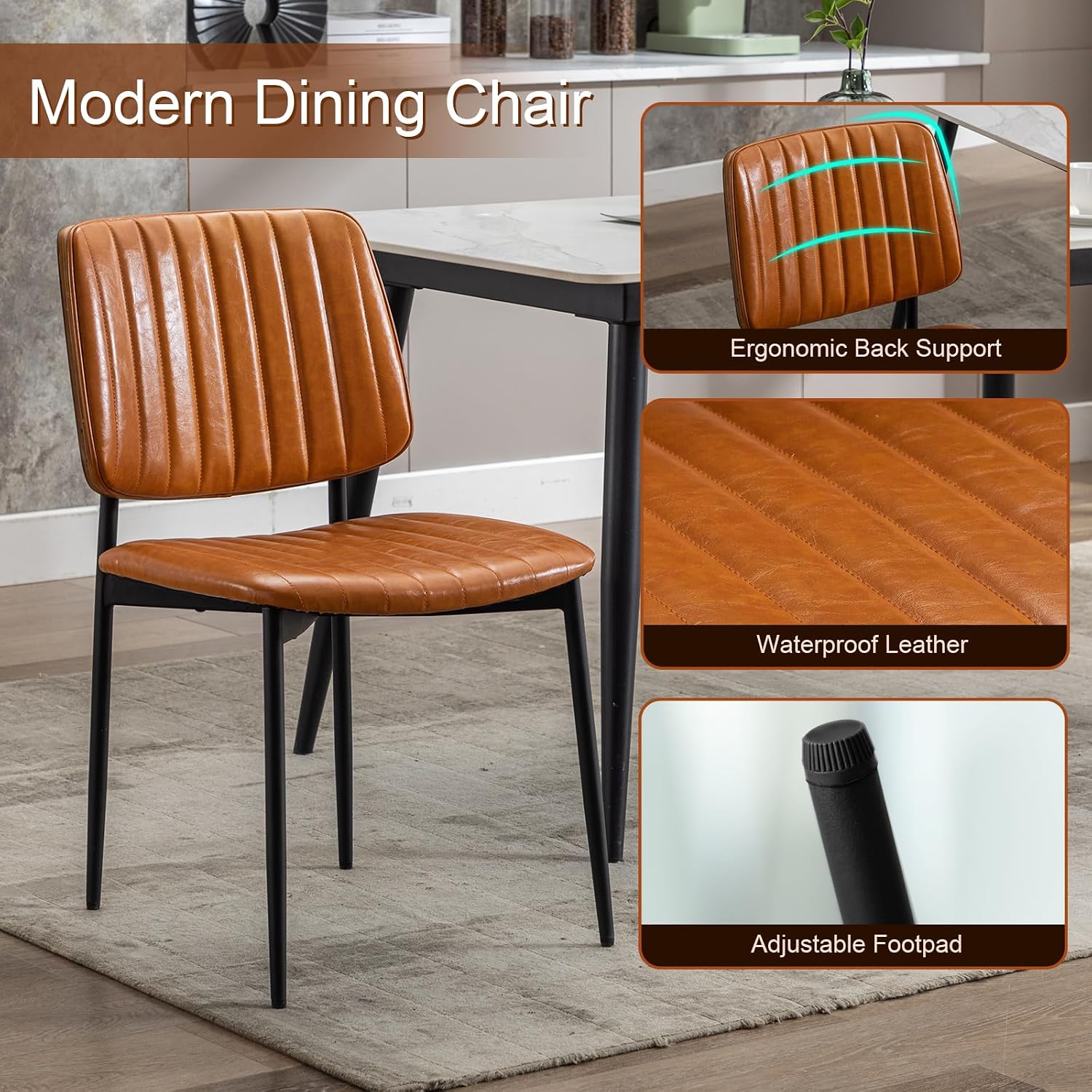 Okeysen Leather Dining Chairs Set of 2, Mid Century Modern Dining Chairs with Bentwood Backrest and Upholster Seat,Armless Kitchen Chairs with Metal Legs Adjustable Foot for Dining Room(Grey Bentwood)