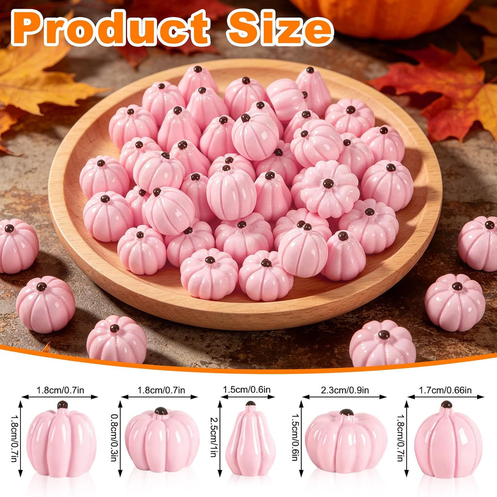 60Pack Mini Pink Resin Pumpkins for Halloween Fall Decorating | Tiny Resin Pumpkins, Halloween Fall Thanksgiving Table, DIY Crafts Vase Fillers, 60Pcs Mini Fake Artificial Pumpkins