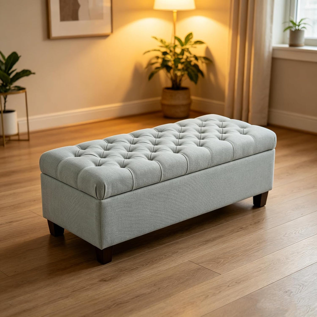50.25" Storage Ottoman Bench with Safety Hinges for Kids Room: Slow-Close Lid Prevents Pinched Fingers - Baby Blue Footrest Stool for Bedroom, Living Room, Entryway, Hallway - Holds 8x Slower